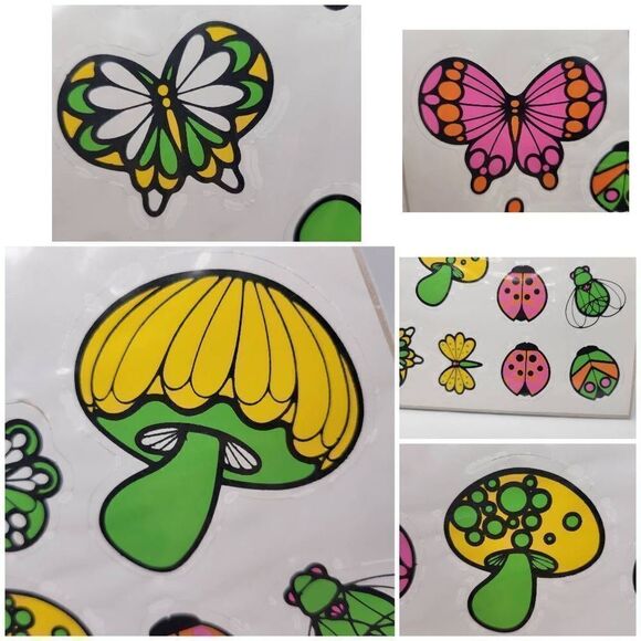 Deadstock True Vintage 1970's Psychedelic Mushroom Butterfly and Bugs Large Stic - Picture 2 of 9